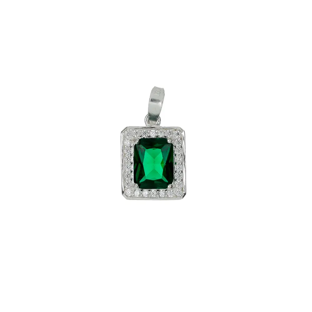 P2001V Dije Cristal Verde Con Zirconias Plata .925