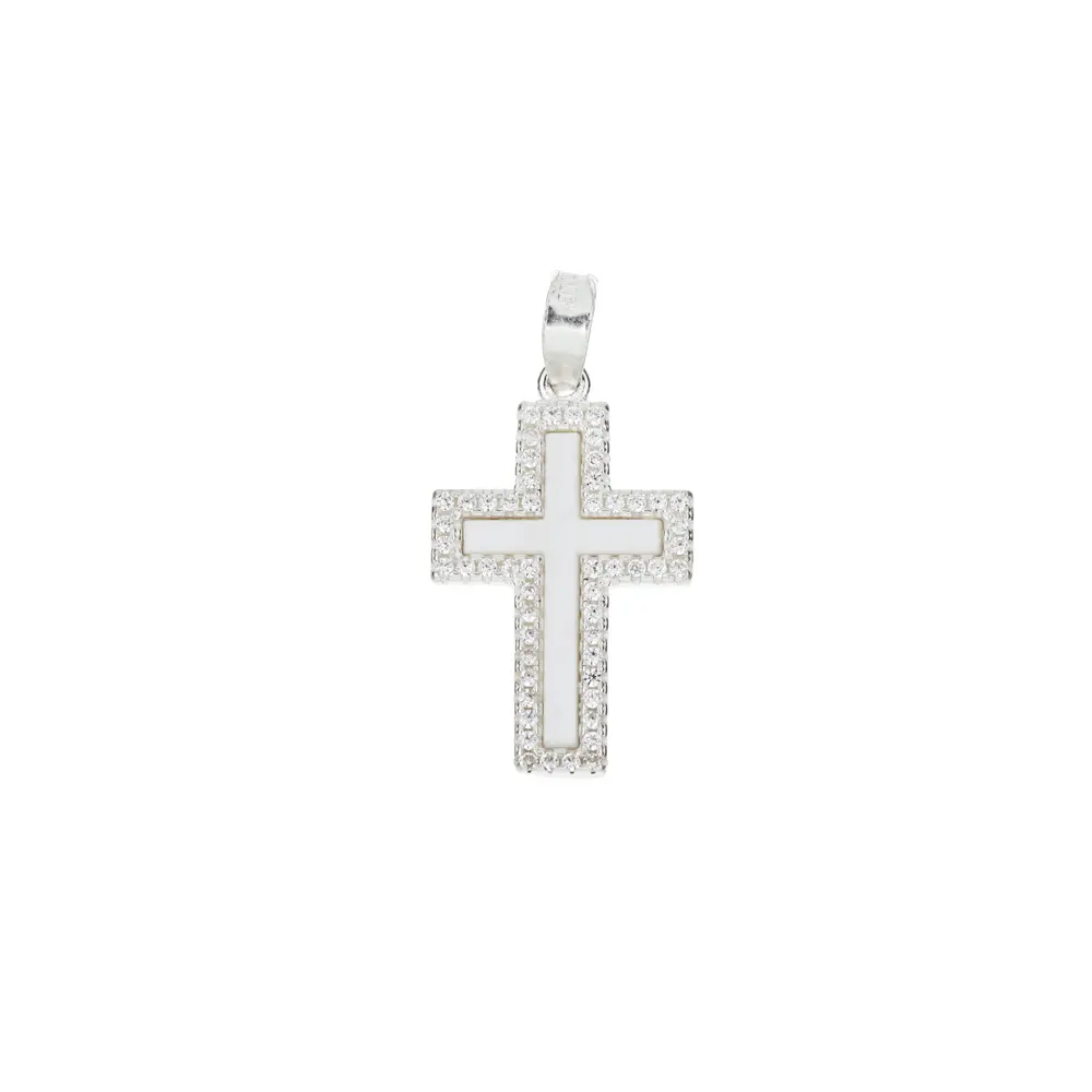P2009 Dije Cruz Lisa Con Zirconias Plata .925