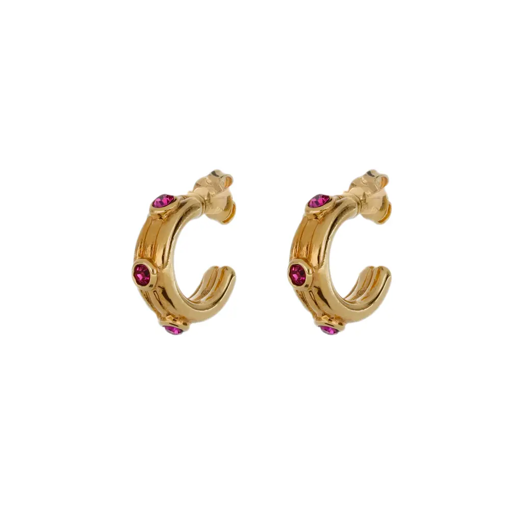 3139F Arracada Triple C/Cristal Fucsia