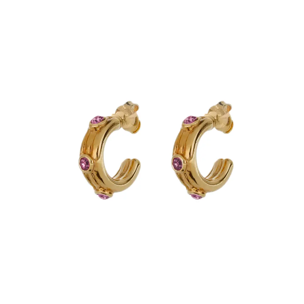 3139ROS Arracada Triple C/Cristal Rosa