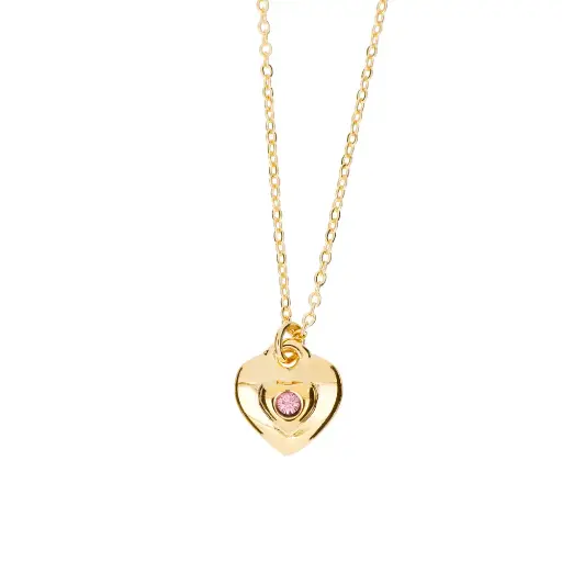 [9102] 9102 Collar Corazón Doble C/Cristal Rosa 45 Cm