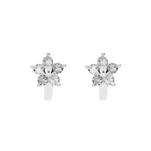[P1012] P1012 Huggie Flor Blanca Plata .925