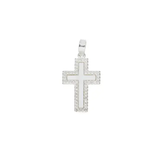 [P2009] P2009 Dije Cruz Lisa Con Zirconias Plata .925