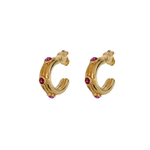 [3139F] 3139F Arracada Triple C/Cristal Fucsia